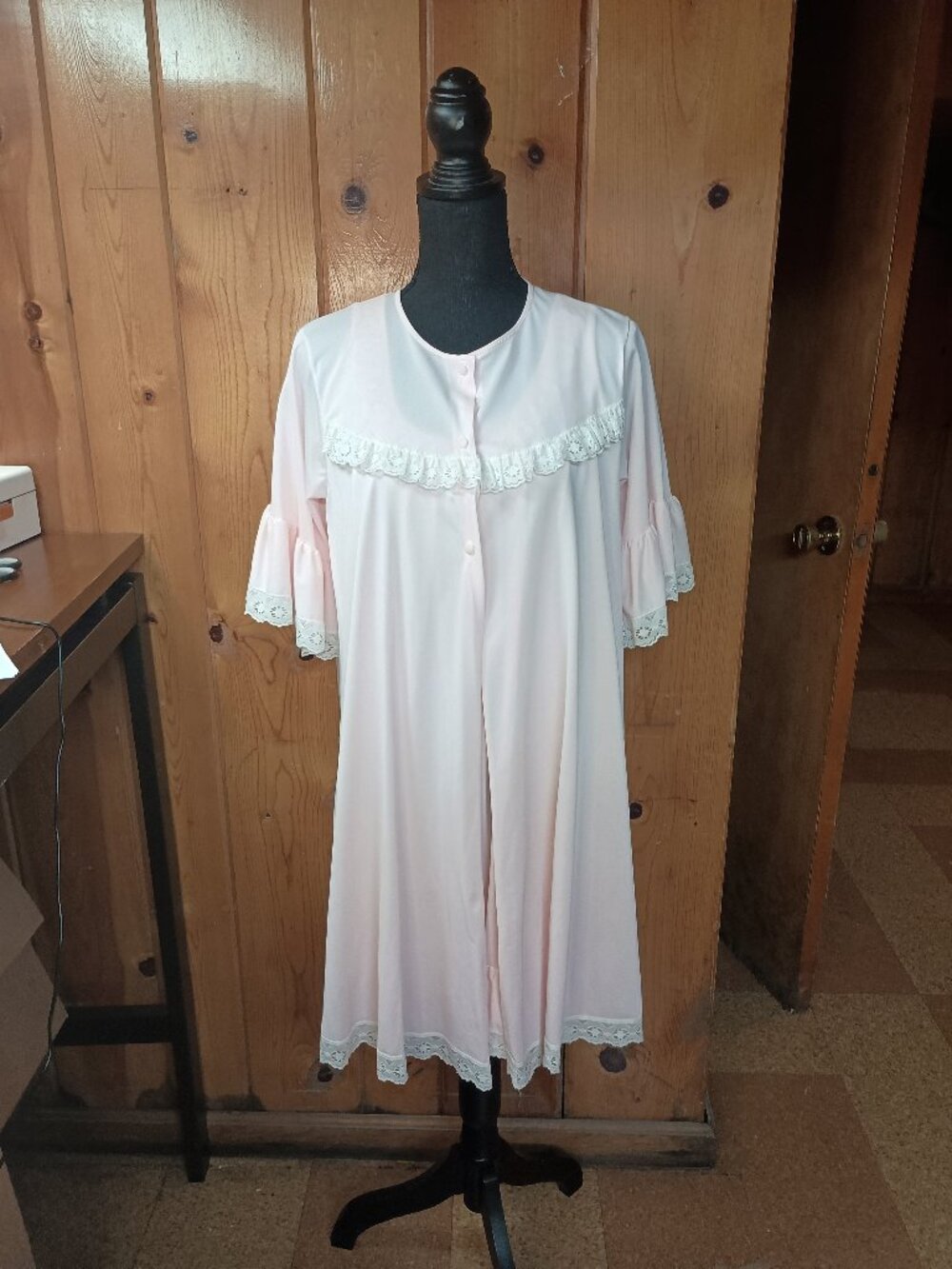 Vintage Babydoll Peignoir Medium Nightgown Robe Ruffled 70s/80s Pink White